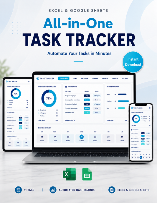 All-in-One Task Tracker Spreadsheet Template | Excel & Google Sheets To-Do List, Daily Priority Planner & Work Organization Tool